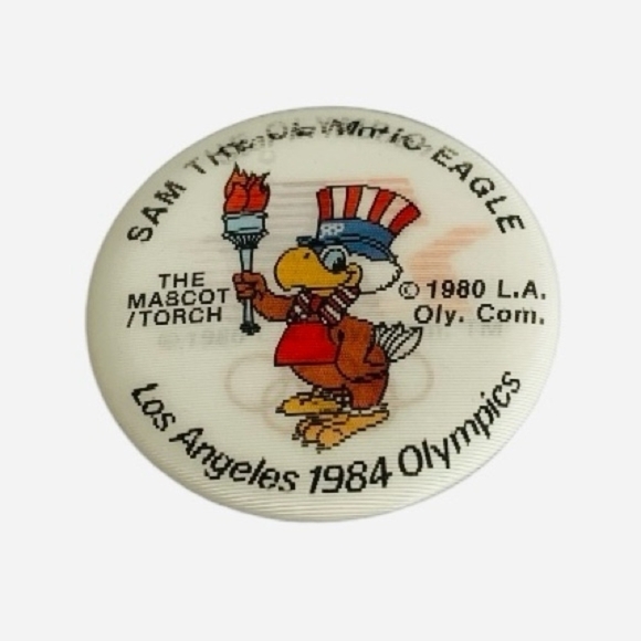 Vintage Pin Sam the Olympic Eagle ’84 Los Angeles Flicker Pinback Button TORCH - Picture 2 of 4